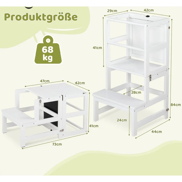 VINGLI Stehhilfe, Lernturm mit drehbarer Tafel für Kinder, 45 x 45 x 84 cm – Bild 3