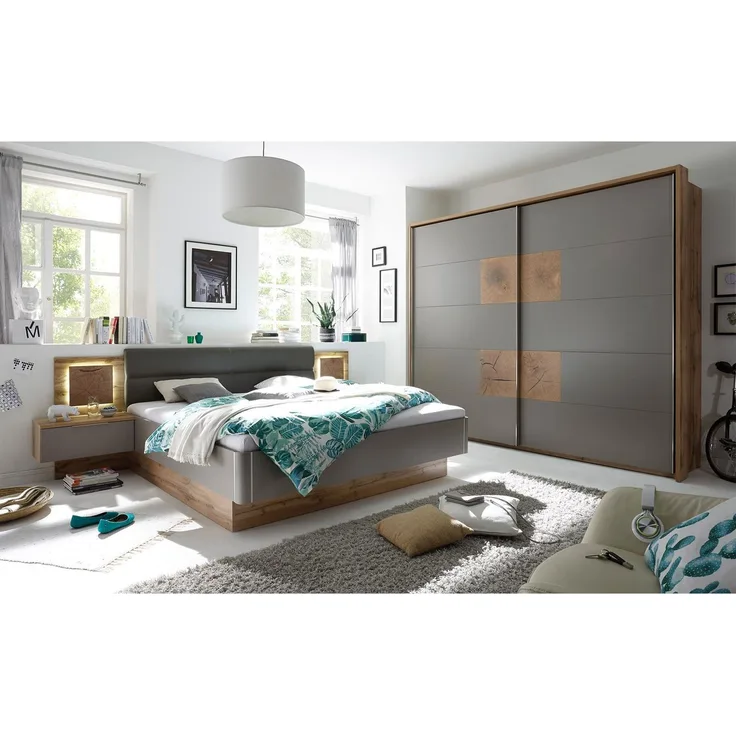 Bett >Constantin< in Wildeiche / Basaltgrau - 305. x 96 x 205 cm (BxHxT)