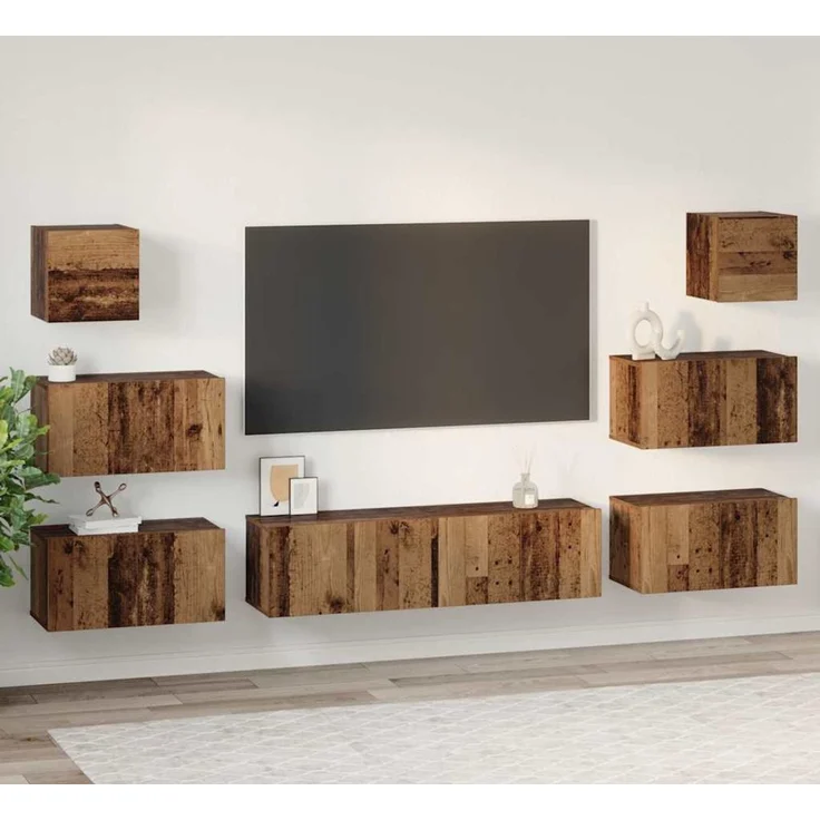 vidaXL TV-Schrankset Wandmontiert 8 pcs Altholz Holzwerkstoff 3393153 – Bild 3