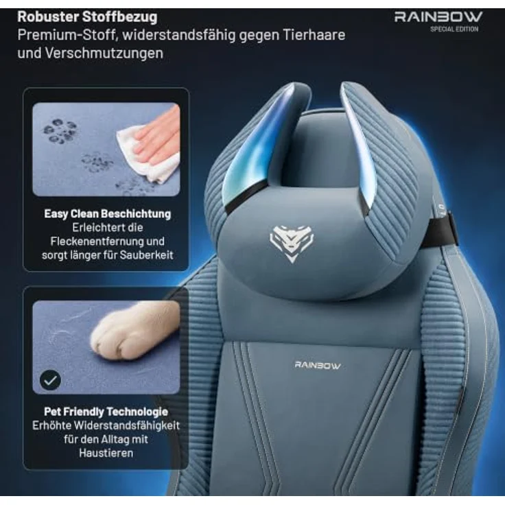 Diablo Ergonomischer Gaming Stuhl Stoff mit 3D Armlehnen und Lendenkissen – Bild 7