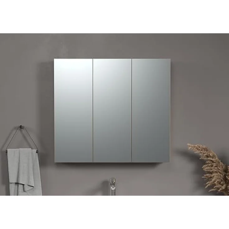 Trendteam Niklas Spiegelschrank, 90 x 80 cm, Evoke Eiche, feuchtigkeitsbeständiger Korpus, 3 Spiegeltüren, verstellbare Ablageböden – Bild 4