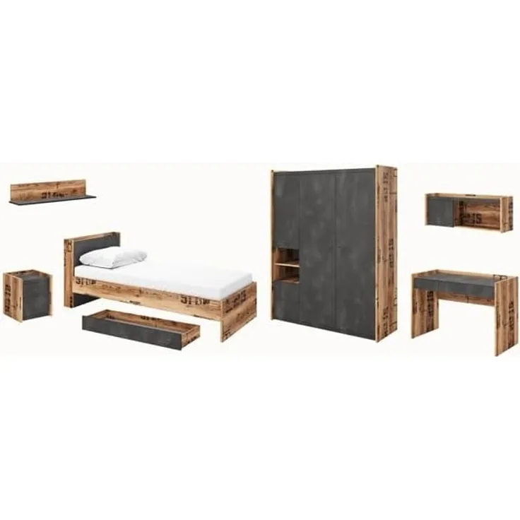 Jugendzimmer-Set Fargo 7-teilig Canyon Alpine Spruce Raw Steel