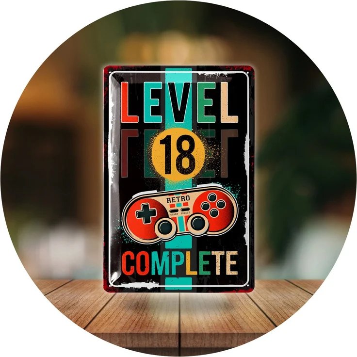 LANOLU Blechschild Retro Gaming Controller lvl. 18 - 20x30cm – Metall – Mehrfarbig – 20200 – Bild 6