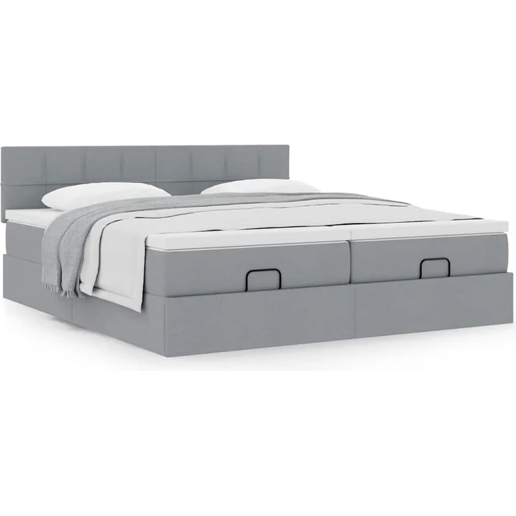 vidaXL Ottoman-Bett mit Matratzen Hellgrau 200x200 cm Stoff 3312001 – Bild 12