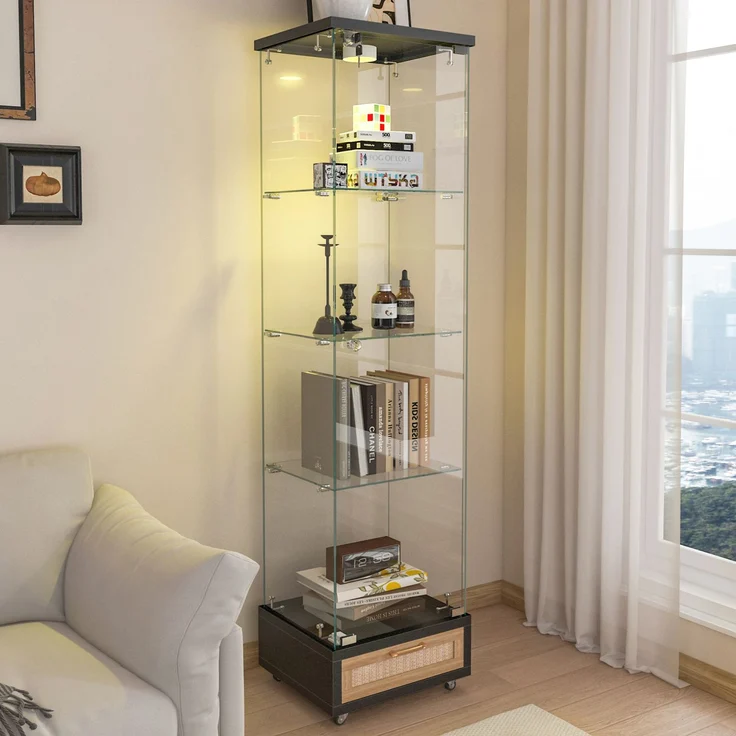 Vitrine B 42,5 x T 36,5 x H 167 cm aus MDF und gehärtetem Glas, mit LED-Beleuchtung – Bild 3