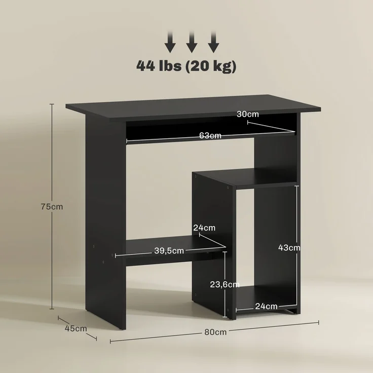 MELAYR, Computertisch, Schreibtisch, Spanplatte, Metall, 80 x 45 x 75 cm, Schwarz – Bild 5