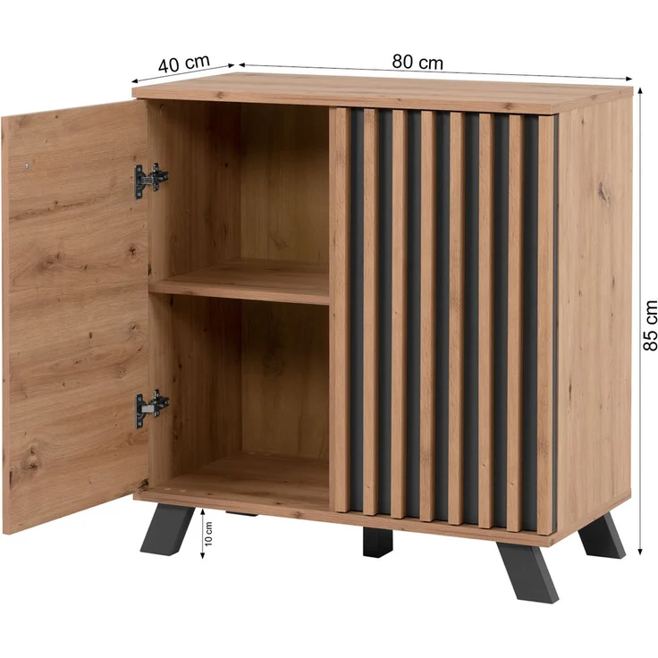 Industrial Style Kommode Sideboard 80 cm Holz Eiche Anrichte Schrank Beistellschrank Wohnzimmerschrank – Bild 3
