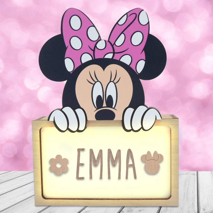 WONDEE Offizielle Disney Minnie Mouse Lampe Personalisierte - Nachtlicht Baby Minnie Mouse, Geschenke zur Geburt, Taufgeschenke für Madchen Personalisierte Geschenke Baby, Disney Geschenkideen