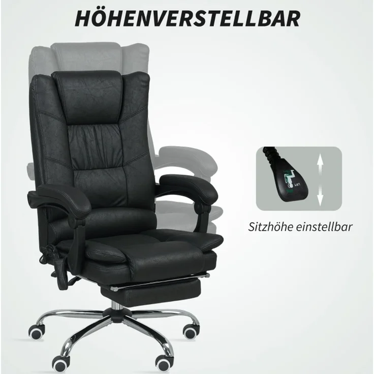 Faumrta Massagstuhl Bürostuhl mit Massagefunktion, inkl. Fu?stütze, h?henverstellbar, 64 cm x 70 cm x 118 cm, SchwarzPolyester64cm*70cm*118cmSchwarz – Bild 5