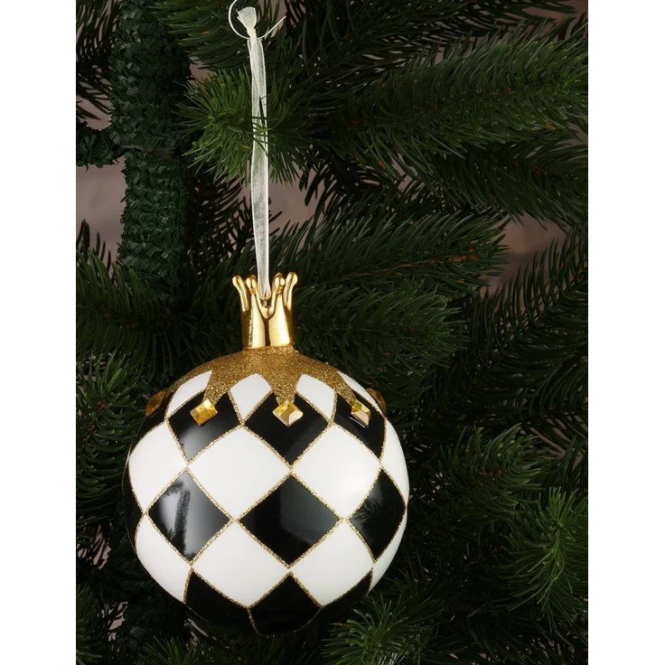 BRUBAKER Weihnachtsbaumkugel Premium Weihnachtskugel Schach König, Baumkugel mit Schachbrett Muster (1 St), 10 cm Weihnachtsbaumkugel mit Krone Gold - Handbemalte Christbaumkugel – Bild 2