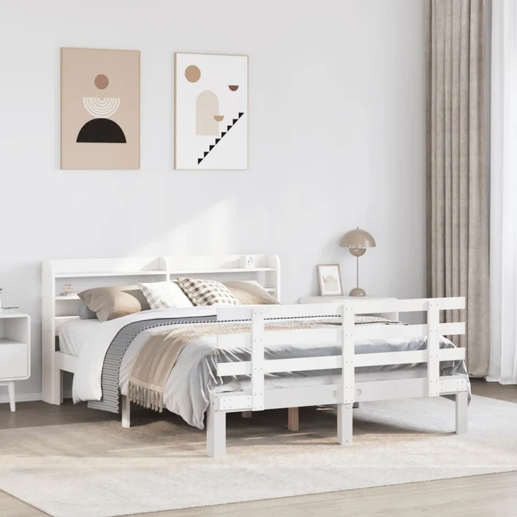 Doppelbett, Bettgestell Modernen mit Kopfteil ohne Matratze Weiß 160x200 cm d1030e – Bild 2