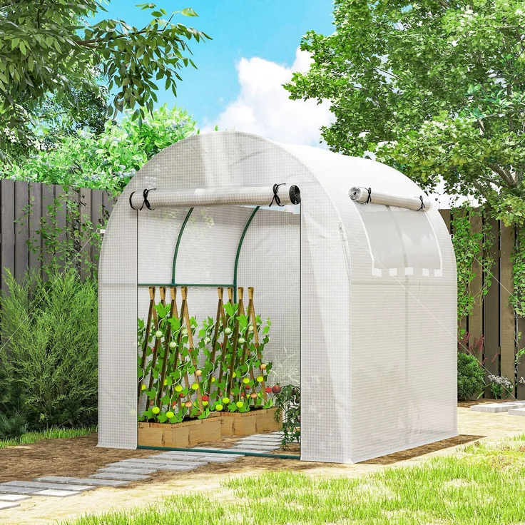 Outsunny Folientunnel, Stahl, Kunststoff, Weiß, 180L x 180B x 200H cm – Bild 2