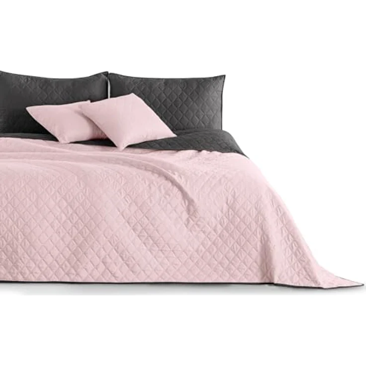 DecoKing Tagesdecke Bettüberwurf 170x210 cm Lila Anthrazit Steppdecke Überwurf Zweiseitig Gesteppt Prägemuster Rauten Grau Graphit Axel 170x210 cm – Bild 2
