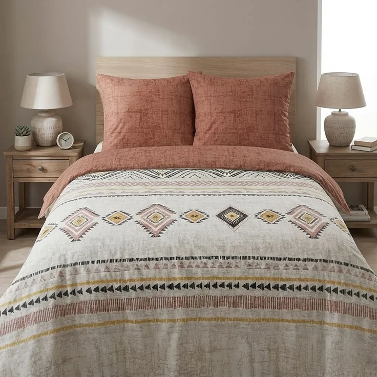 Renforce Bettwäsche mit Reißverschluss - Wendebettwäsche aus 100% Baumwolle, Bohomuster 200x200 cm + 2 x 80 x 80 cm – Bild 2