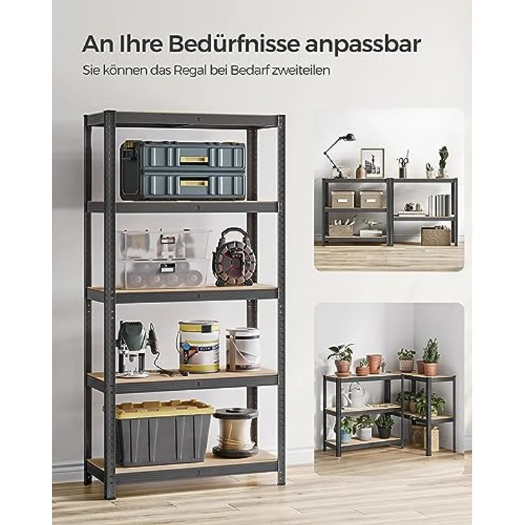 SONGMICS Schwerlastregal, 2er Set, Kellerregal, Lagerregal, 40 x 90 x 180 cm, Regal mit Stahlgestell, jeweils bis 875 kg belastbar, 5 verstellbare Ablagen, grau GLR040G02 – Bild 8