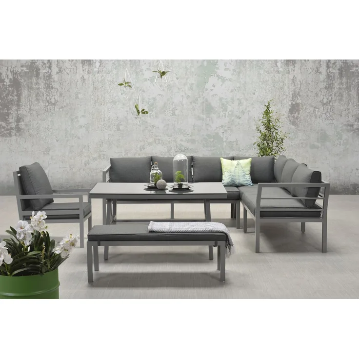 Garden Impressions Dining-Ecklounge "Lakes XL", inkl. Sitzbank, Tisch und Kissen, arctic grey / reflex black, mit Sessel,rechts