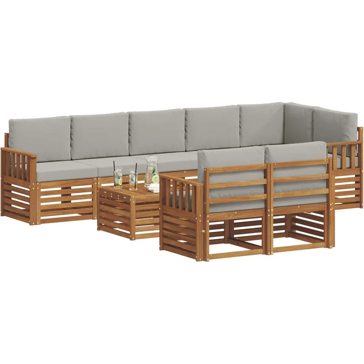 vidaXL Outdoor-Sofagarnitur 9 stk. 8-Sitzer Natur und Hellgrau 3375041 – Bild 3