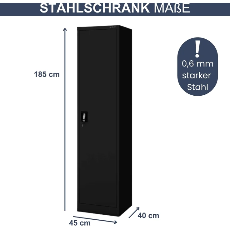 Aktenschrank abschließbar KADO - 5 Ebenen verstellbar, Flügeltüren | Metallschrank Werkstatt Mehrzweckschrank Büroschrank aus Stahl Werkzeugschrank, 185x45x40cm Schwarz – Bild 2