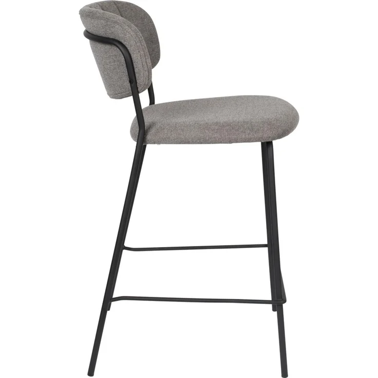 Barhocker Jolien im 2er-Set, Theken- und Küchenhocker mit gepolstertem Sitz aus 100% Stoff in Grau und schwarzem Metallgestell, Sitzhöhe 65 cm – Bild 3