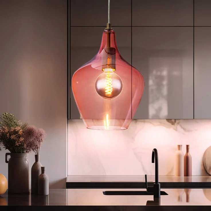Hängeleuchte, silber, Glas pink , H 150 cm – Bild 6