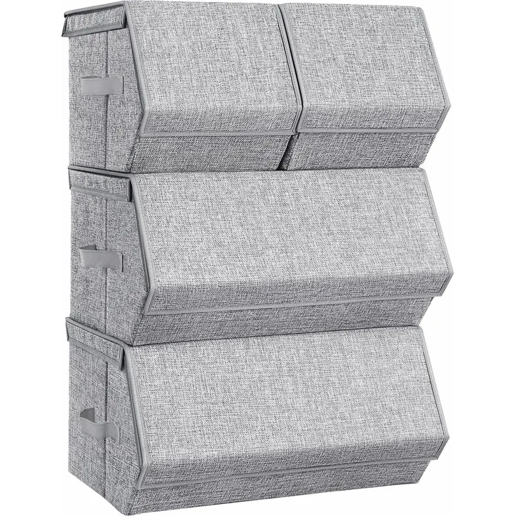 SONGMICS Aufbewahrungsbox mit Deckel, 4er Set Kleiderschrank-Organizer, stapelbar, Faltbox mit Magnetverschluss, Stoffboxen Aufbewahrung, grau