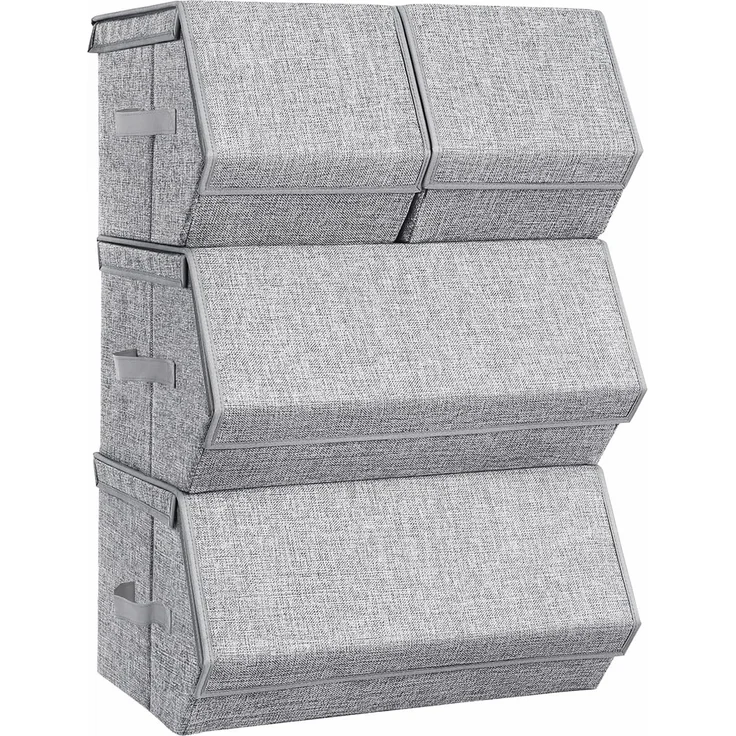 SONGMICS Aufbewahrungsbox mit Deckel, 4er Set Kleiderschrank-Organizer, stapelbar, Faltbox mit Magnetverschluss, Stoffboxen Aufbewahrung, grau – Bild 1