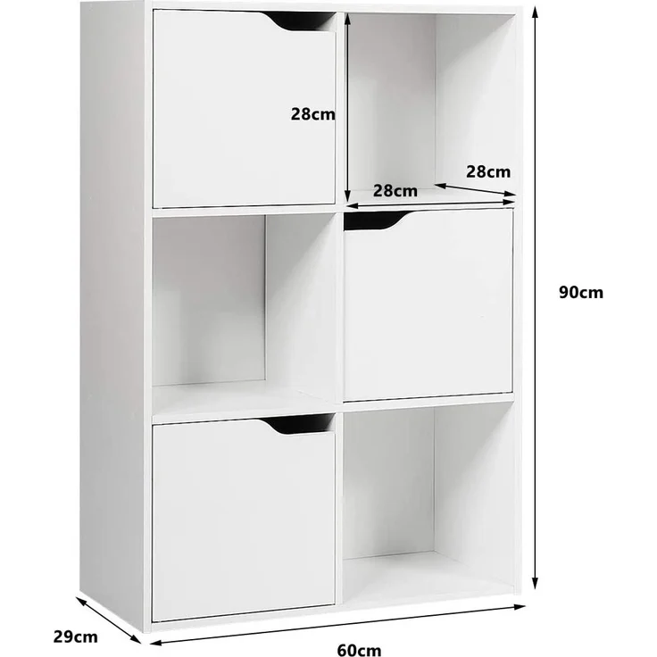 COSTWAY Buecherregal 6 Faecher, Standregal weiss, Bueroregal freistehend, Aktenregal Ordnerregal Aufbewahrungsregal – Bild 4