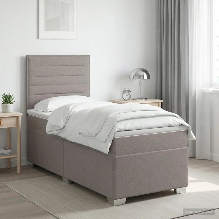 vidaXL Boxspringbett mit Matratze mit Kopfteil Taupe 90 x 200 cm Stoff 3453792 – Bild 4