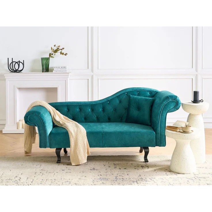 Rechtsseitige Chaiselongue LATTES II Samtstoff Smaragdgrün mit Kissen – Bild 3