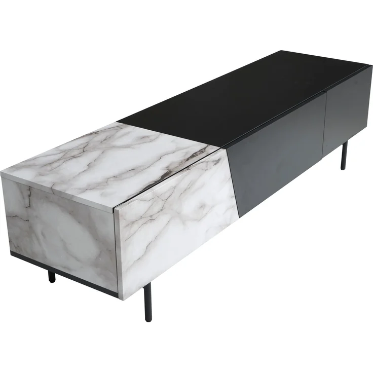 Lowboard Schwarz mit Marmor-Dekor in Weiß 150x40x40 cm TV-Kommode Modern, Des... – Bild 6