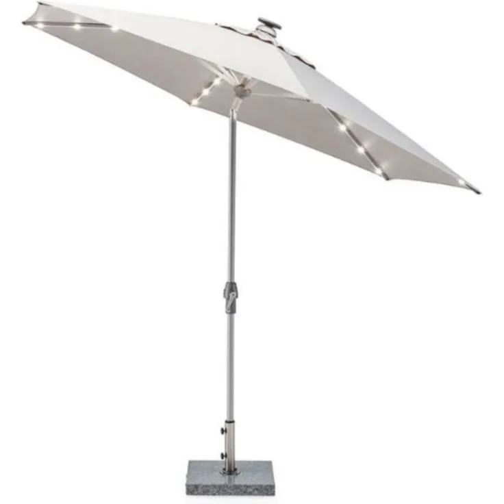 Kettler Easy-Allround LED Kurbelschirm 300 cm | rund | Aluminium Silber | 100% Polyester (ca. 220 g/m²) | Öffnung mit Kurbel | Bezug hellgrau meliert