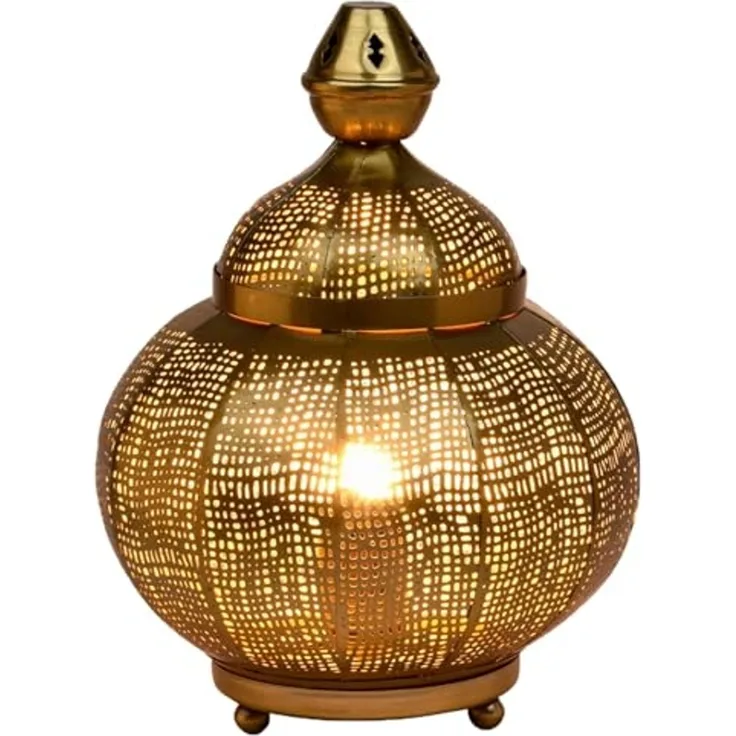 Marrakesch Orient & Mediterran Interior Nachttischlampe Orientalische Deko Tischlampe Nachttischlampe Lampe Jamala Gold, Leuchtmittel nicht im Lieferumfang enthalten, Handarbeit