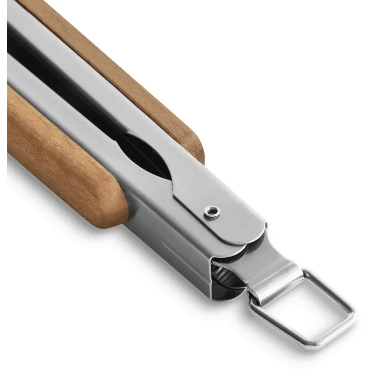 BURNHARD Grillbesteck-Set 4-tlg. 42 cm, Akazienholz Edelstahl, Grillzubehör mit Grillzange, Grillwender, Fleischgabel und Grillbürste mit extra-langen Holzgriffen und Aufhänge-Ösen, Braun – Bild 7