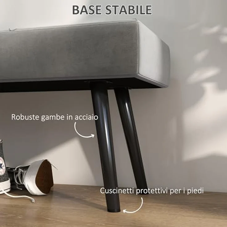 HOMCOM Polsterbank Sitzbank mit X-Muster, in Samtoptik, bis 120 kg Belastbar (Flurbank, 1-St, Bettbank), für Schlafzimmer, 100 x 36 x 45 cm, Grau – Bild 6