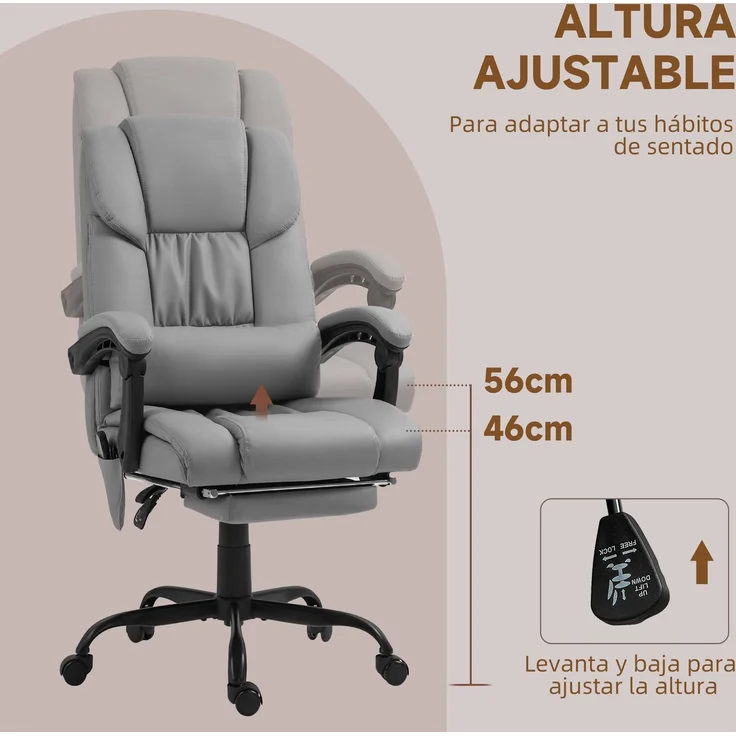 MELAYR, Bürostuhl mit 6-Punkt-Massage, hoher Rückenlehne, 66 x 75 x 122 cm, Grau – Bild 6