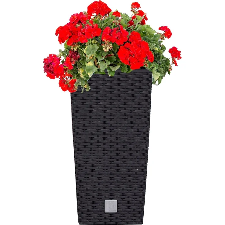 Annastore Pflanzkübel Pflanztopf aus Kunststoff - Pflanzsäule - Blumentopf - Blumenübertopf, Wetterfest im Rattan-Look, Blumentopf hoch – Bild 4