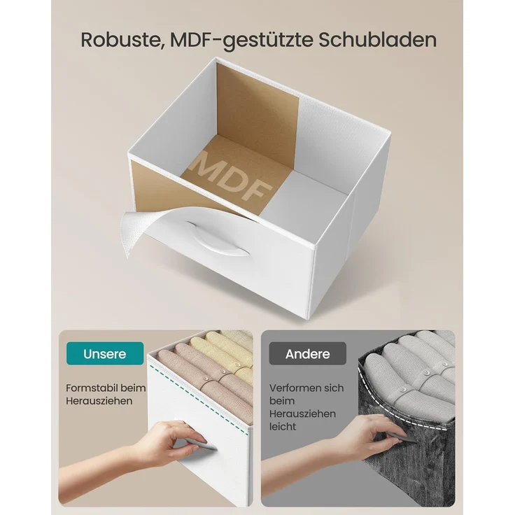 SONGMICS Kommode, Schrank, 9 Stoffschubladen, Aufbewahrungsschrank, Stahl, MDF, Vliesstoff, für Schlafzimmer, Flur, Wohnzimmer, wolkenweiß-schneeweiß LGS324WH01 – Bild 5