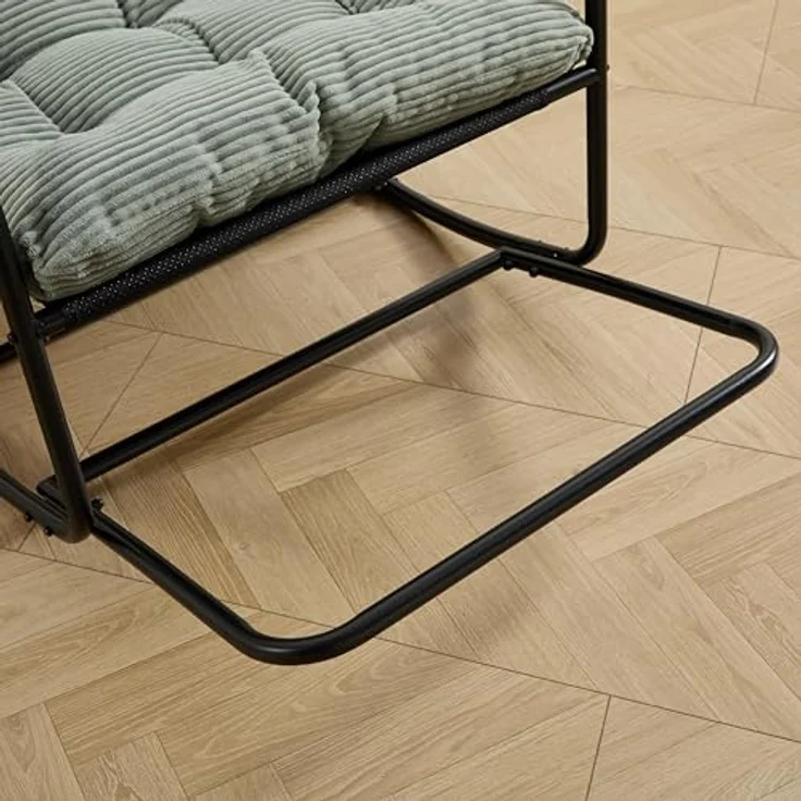 Ball & Cast Schaukelstuhl für Drinnen & Draußen, Rocking Chair mit Gepolstertem Kissen und Fußstütze, Balkonsessel für Wohnzimmer, Garten & Terrasse, Hellgrün – Bild 8