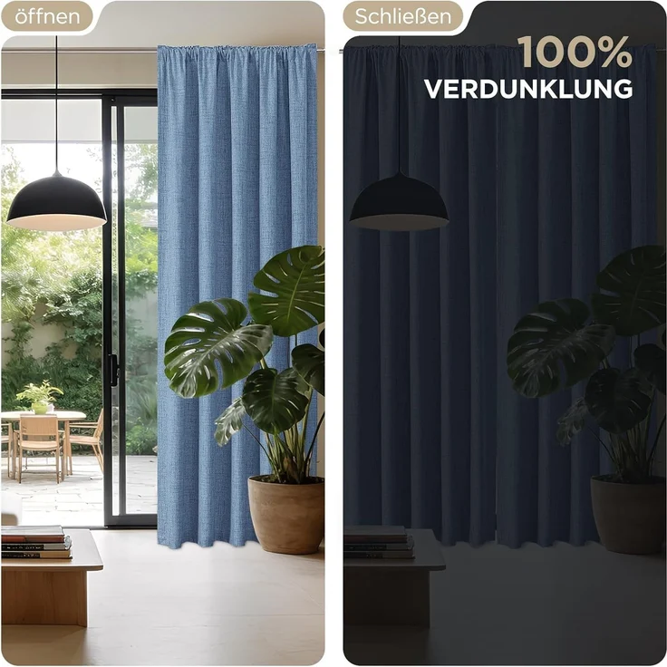 Joydeco 100% Verdunkelungsvorhänge Leinen Gardinen mit Kräuselband 2er Set H225xB140cm Wathet, Thermovorhang Kälteschutz Blickdicht Schallschutz Ideal für Wohnzimmer passt zu Schienensystemen – Bild 7