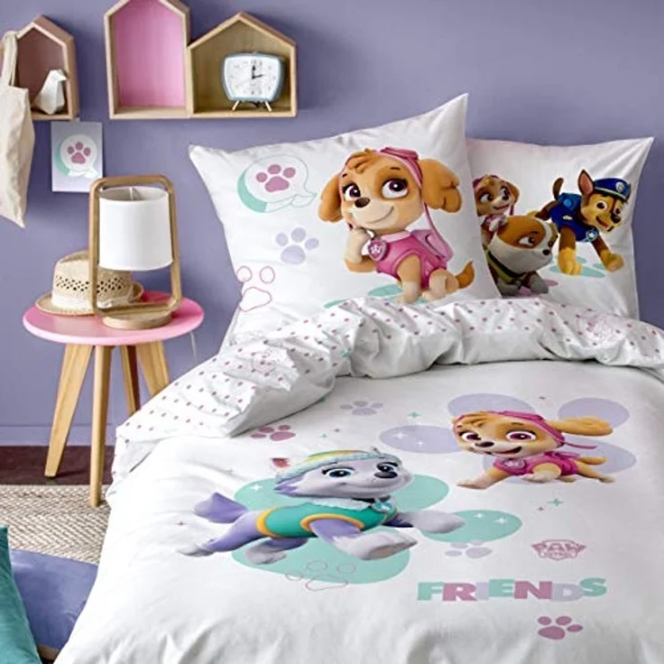 MTOnlinehandel Kinderbettwäsche Paw Patrol 135x200 + 80x80 cm, 100 % Baumwolle, Renforcé, 2 teilig, Bettwäsche-Set Skye & Everest für Kinder, Mädchen und Jungen – Bild 1
