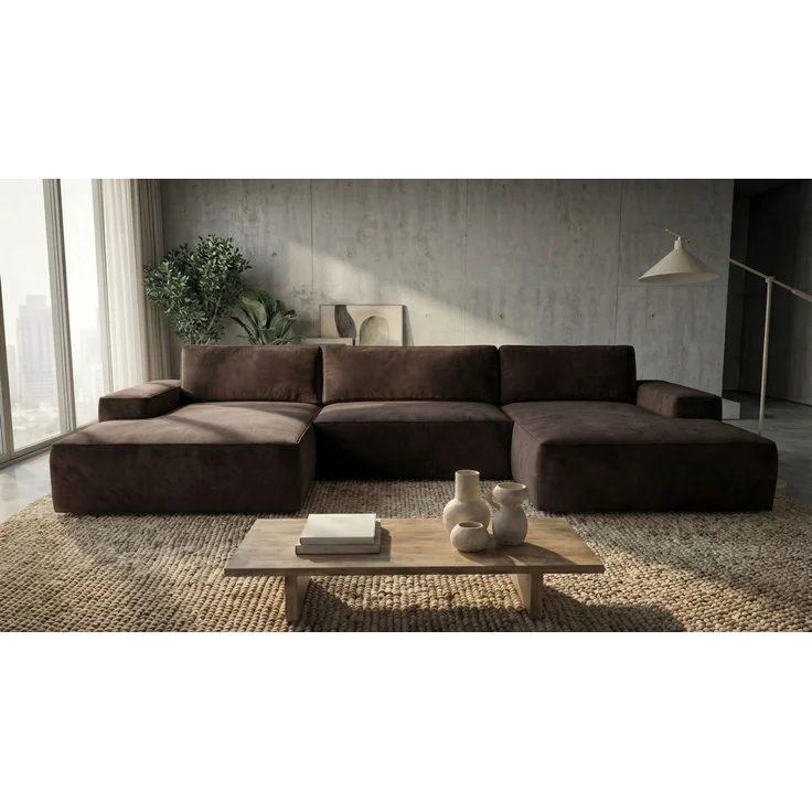 Ecksofa EINAR 362x170 cm mit Schlaffunktion, Bonellfederkern und Bettkasten, Farbe: Dunkelbraun – Bild 1
