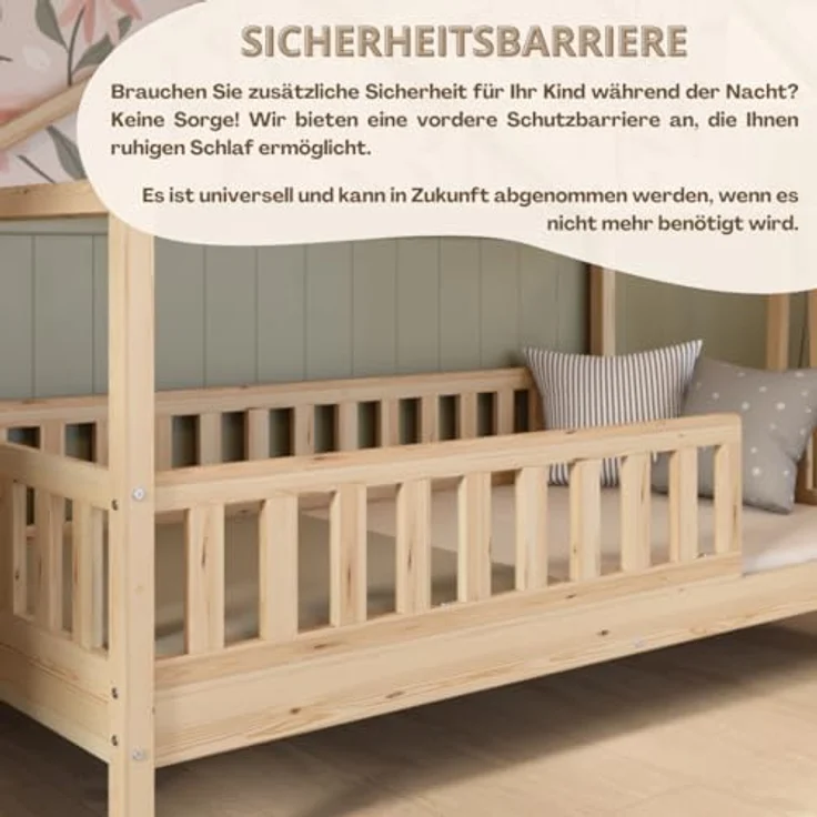 Crazy Pine 'Crazy House' Hausbett mit abnehmbaren Rausfallschutz, Naturholz, Natur, 90x190 cm, mit Ausziehbett – Bild 8