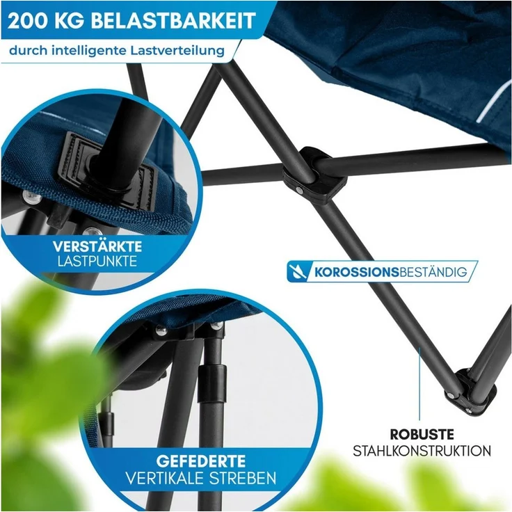 Nordmut Campingstuhl Klappstuhl faltbar, Outdoor Strand Angeln Garten, 200 kg, Armlehne (Spar-Set, 1 St), Kühltasche, Getränkehalter, breite Sitzfläche, gepolstert, wetterfest – Bild 4