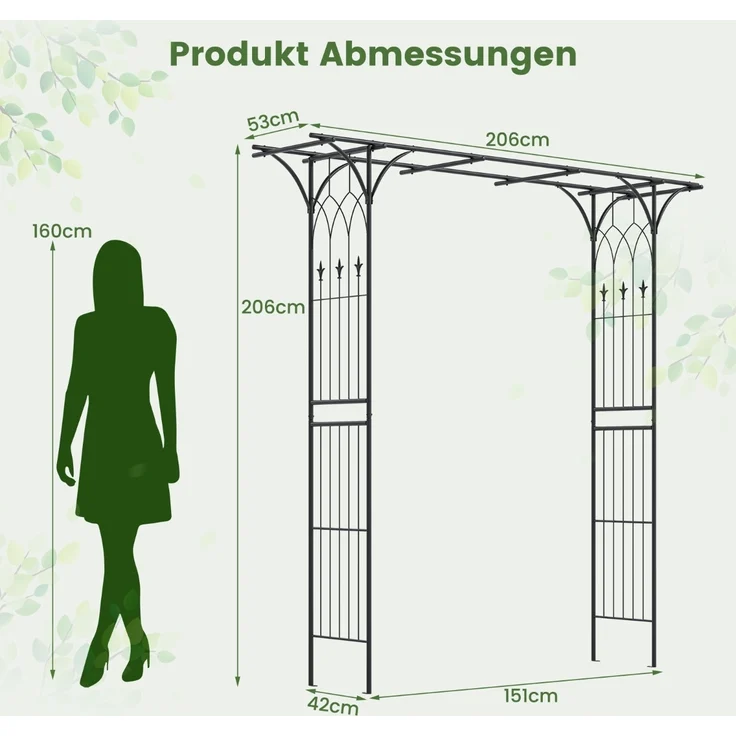 Metall Rosenbogen Gartenbogen für Kletterpflanzen Rankhilfe Garten Torbogen Schwarz – Bild 2