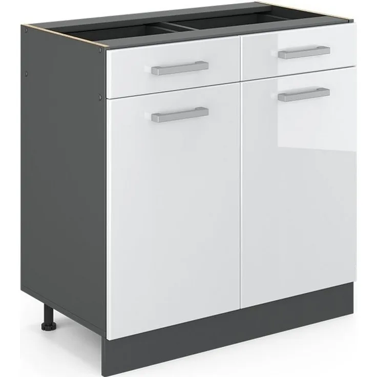 Küchenunterschrank R-Line Weiß Hochglanz 80 cm ohne Arbeitsplatte Vicco