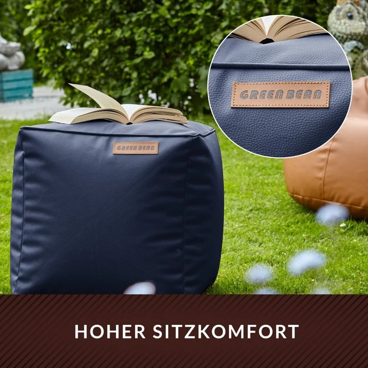 Green Bean® Sitzhocker aus Kunstleder - Pouf mit EPS Perlen Füllung - 40 x 40 cm - perfekte Ergänzung zum Sitzsack - Dunkelblau – Bild 5