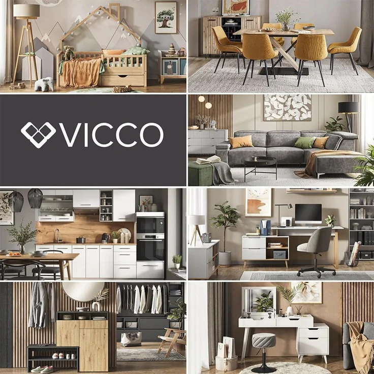 Esstisch Set Grand Weiß 120x70 cm mit 4 Stühlen (Schwarz) Vicco – Bild 7