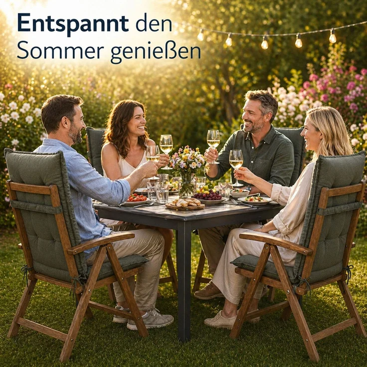 BURI 2x Hochlehner Auflage 117x49x6 cm - wetterfeste Gartenstuhlauflage mit Schaumkern & Vollvlies, Halteband & Bindebänder, bequemes Stuhlpolster für Balkon, Terrasse & Garten (Grün) – Bild 8