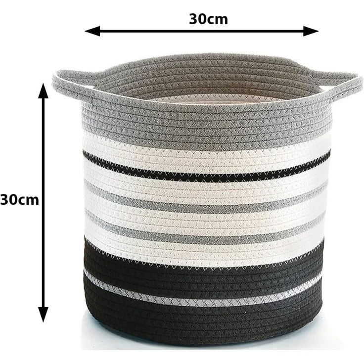 Kobolo Aufbewahrungskorb Baumwollkorb in grau und schwarztönen mit Griffen – Bild 2