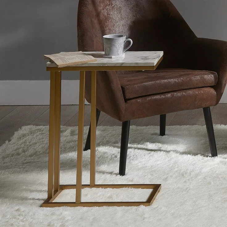 Versanora Marmo Modern Holz Marmoreffekt Beistelltisch Wohnzimmer VNF-00037 – Bild 2